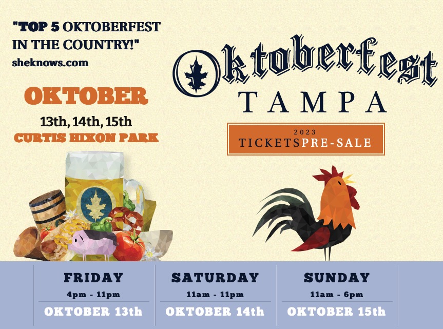 banner ad displaying dates of festival and artwork representing iconic Oktoberfest food and drink.